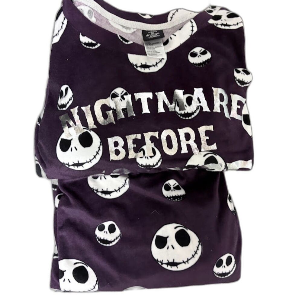 Disney Nightmare Before Coffee Pajama Set L Purple Jack Skellington Flannel NWT